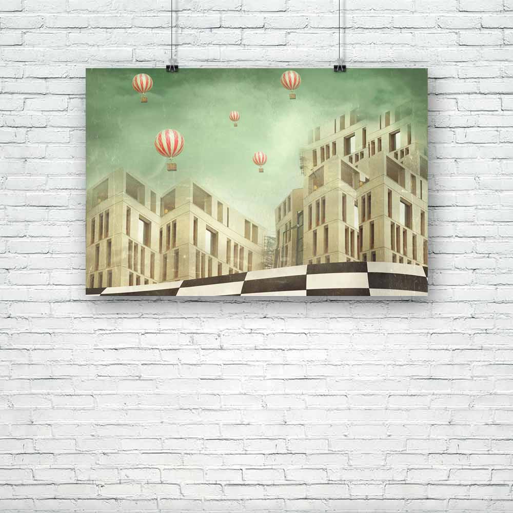 Modern Buildings & Balloons In A Surreal Landscape Unframed Paper Poster-Paper Posters Unframed-POS_UN-IC 5003292 IC 5003292, Abstract Expressionism, Abstracts, Art and Paintings, Cities, City Views, Fantasy, Illustrations, Landscapes, Modern Art, Scenic, Semi Abstract, Surrealism, Urban, modern, buildings, balloons, in, a, surreal, landscape, unframed, paper, poster, abstract, art, artistic, background, balloon, beautiful, building, checkered, city, colorful, composition, creativity, exterior, fable, fake,