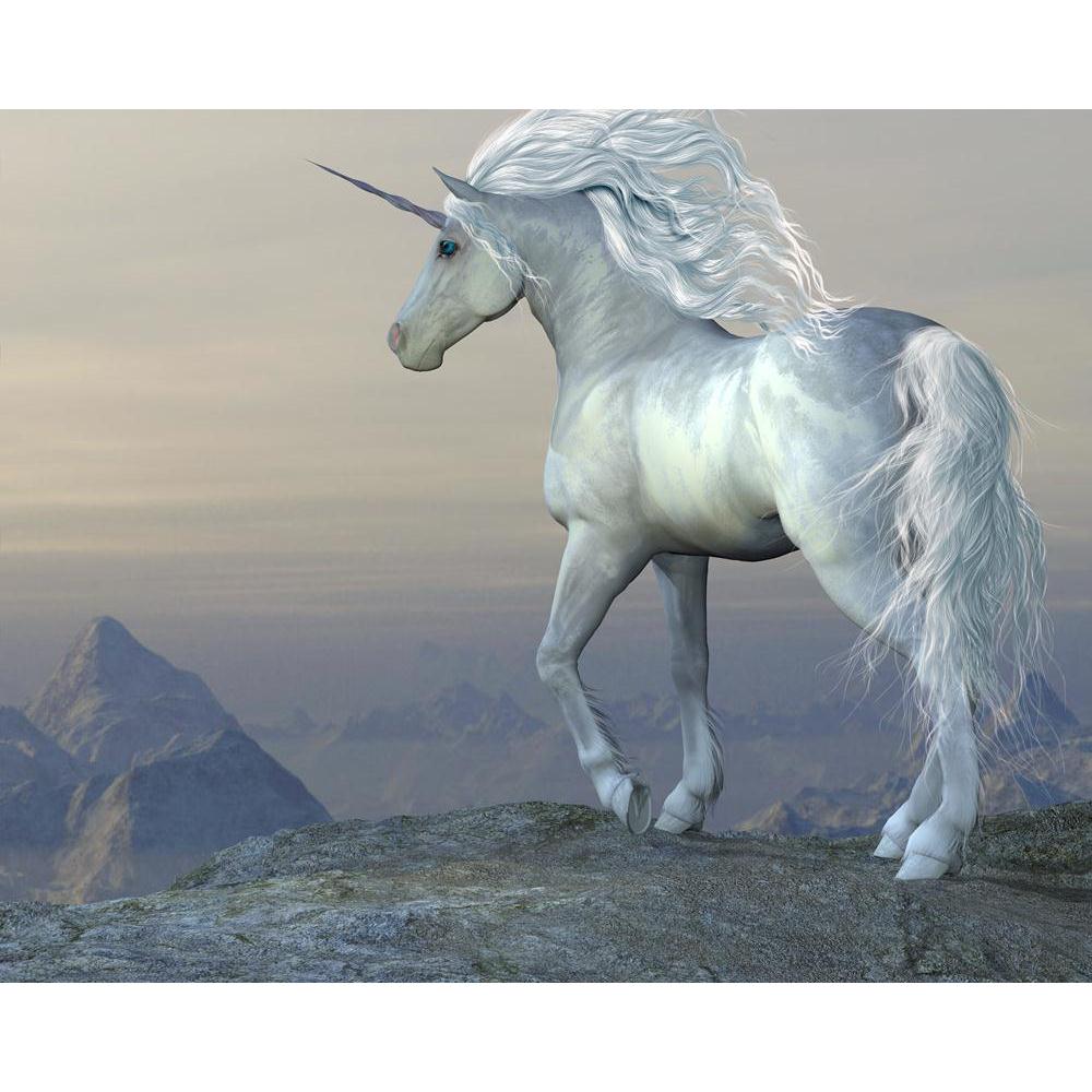 Pitaara Box Unicorn Bluff Unframed Canvas Painting-Paintings Unframed Regular-PBART26748442AFF_UN_L-Image Code 5003311 Vishnu Image Folio Pvt Ltd, IC 5003311, Pitaara Box, Paintings Unframed Regular, Animals, Fantasy, Digital Art, unicorn, bluff, unframed, canvas, painting, white, stallion, looks, his, vast, territory, from, mountain, cliff, horse, animal, equine, creature, magic, fairytale, folklore, tale, fable, horn, myth, mythology, mare, forest, trees, steed, mammal, mount, wild, herd, beast, magical, 