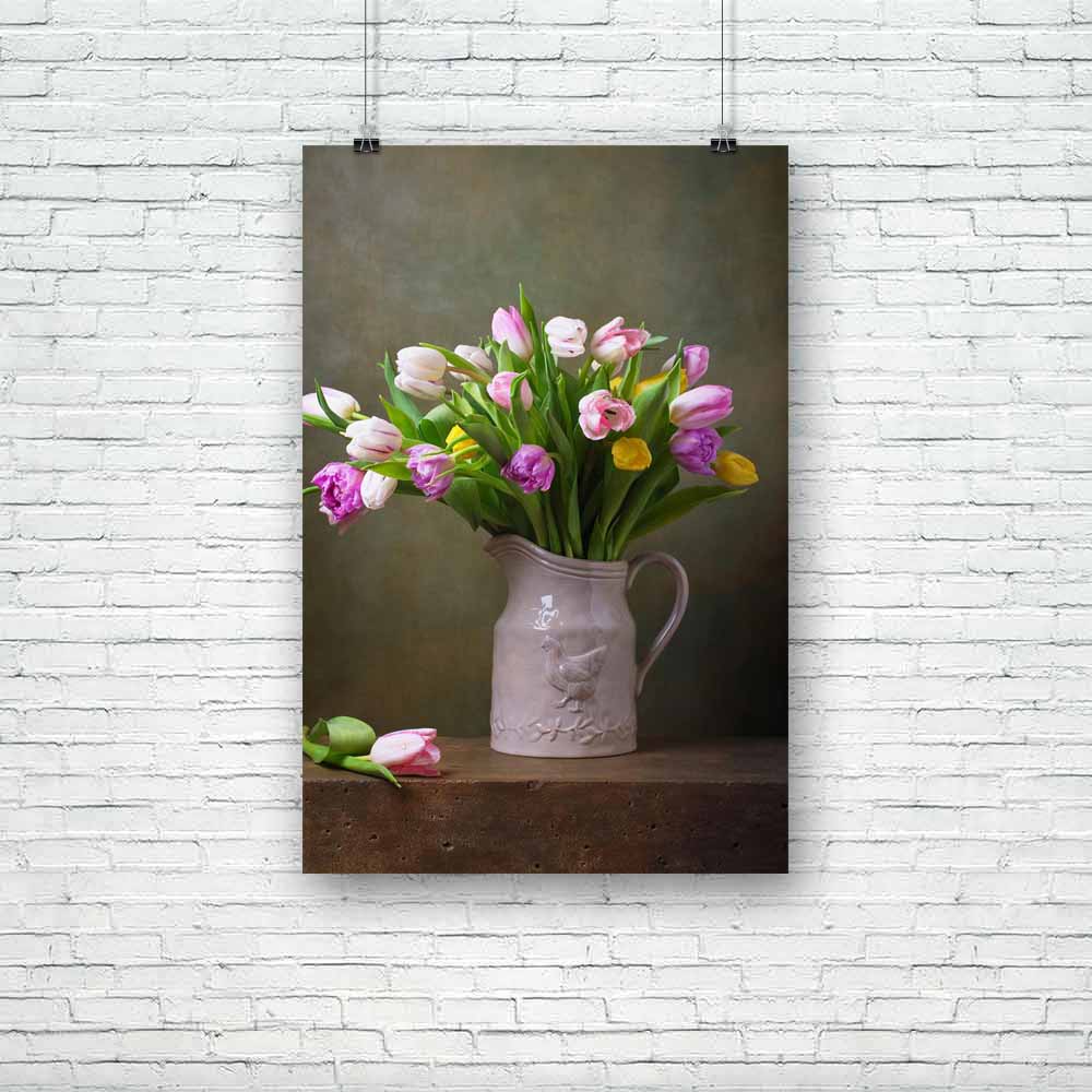 Still Life With Colorful Tulips D2 Unframed Paper Poster-Paper Posters Unframed-POS_UN-IC 5003318 IC 5003318, Ancient, Art and Paintings, Black and White, Botanical, Floral, Flowers, Historical, Marble and Stone, Medieval, Nature, Paintings, Retro, Scenic, Signs, Signs and Symbols, Still Life, Vintage, White, still, life, with, colorful, tulips, d2, unframed, paper, poster, art, artistic, beautiful, bouquet, chicken, composition, decoration, design, flavor, fragrant, green, jug, lilac, old, painting, pictur
