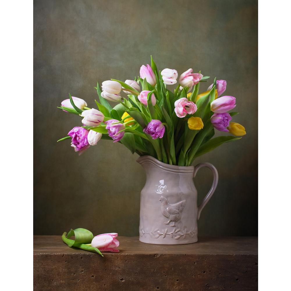 Still Life With Colorful Tulips Canvas Painting Synthetic Frame-Paintings MDF Framing-AFF_FR-IC 5003318 IC 5003318, Ancient, Art and Paintings, Black and White, Botanical, Floral, Flowers, Historical, Marble and Stone, Medieval, Nature, Paintings, Retro, Scenic, Signs, Signs and Symbols, Still Life, Vintage, White, still, life, with, colorful, tulips, canvas, painting, synthetic, frame, art, artistic, beautiful, bouquet, chicken, composition, decoration, design, flavor, fragrant, green, jug, lilac, old, pic