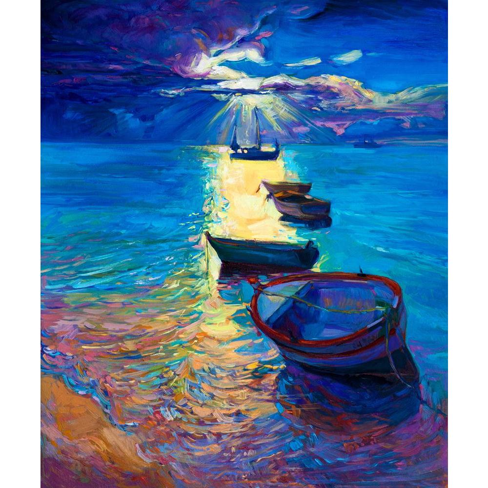 Abstract Artwork Of Fishing Boats & Sea Canvas Painting Synthetic Frame - Paintings MDF Framing - ArtzFolio.com