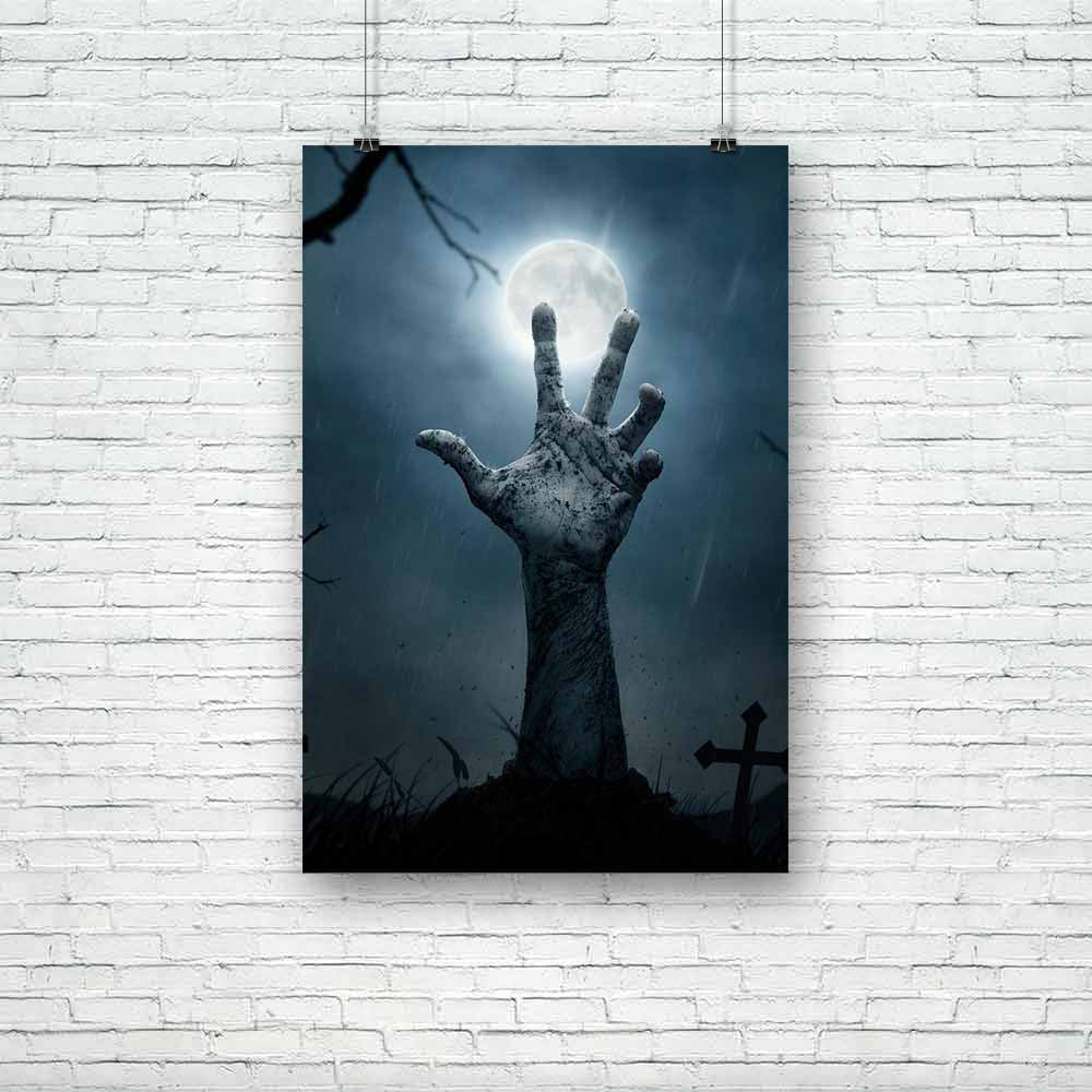 Zombie Hand Rising Out From The Soil Unframed Paper Poster-Paper Posters Unframed-POS_UN-IC 5003392 IC 5003392, Conceptual, Cross, Holidays, Marble and Stone, Signs and Symbols, Symbols, zombie, hand, rising, out, from, the, soil, unframed, paper, poster, halloween, horror, zombies, graveyard, cemetery, scary, apocalypse, creepy, undead, grave, spooky, ghost, hands, monster, devil, tomb, fear, demon, blood, coming, corpse, cruel, danger, dark, dead, death, evil, forest, funeral, furious, ground, haunted, he