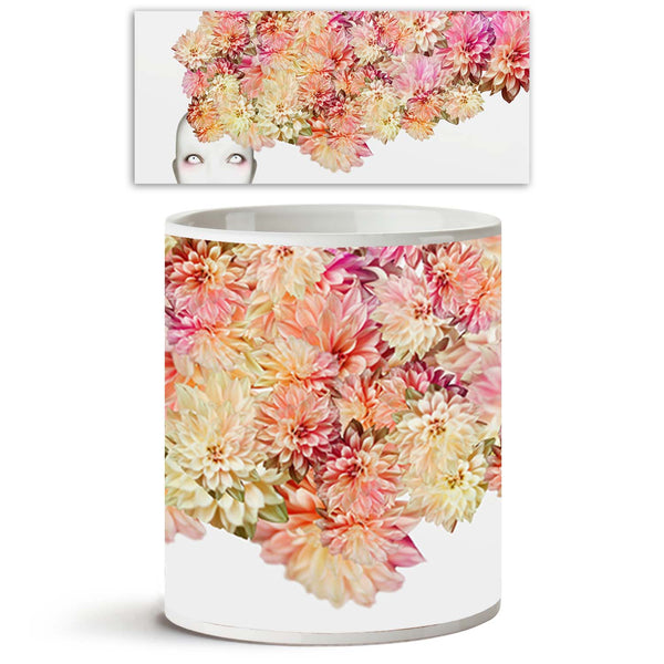 Young Woman With Colorful Floral Headdress Ceramic Coffee Tea Mug Inside White-Coffee Mugs-MUG-IC 5003451 IC 5003451, Art and Paintings, Baroque, Botanical, Fashion, Floral, Flowers, Individuals, Modern Art, Nature, Pop Art, Portraits, Rococo, Scenic, Surrealism, young, woman, with, colorful, headdress, ceramic, coffee, tea, mug, inside, white, art, artist, artistic, attractive, beautiful, beauty, bizarre, composition, costume, expression, expressive, extravagant, eye, fancy, fashionable, female, flower, gr