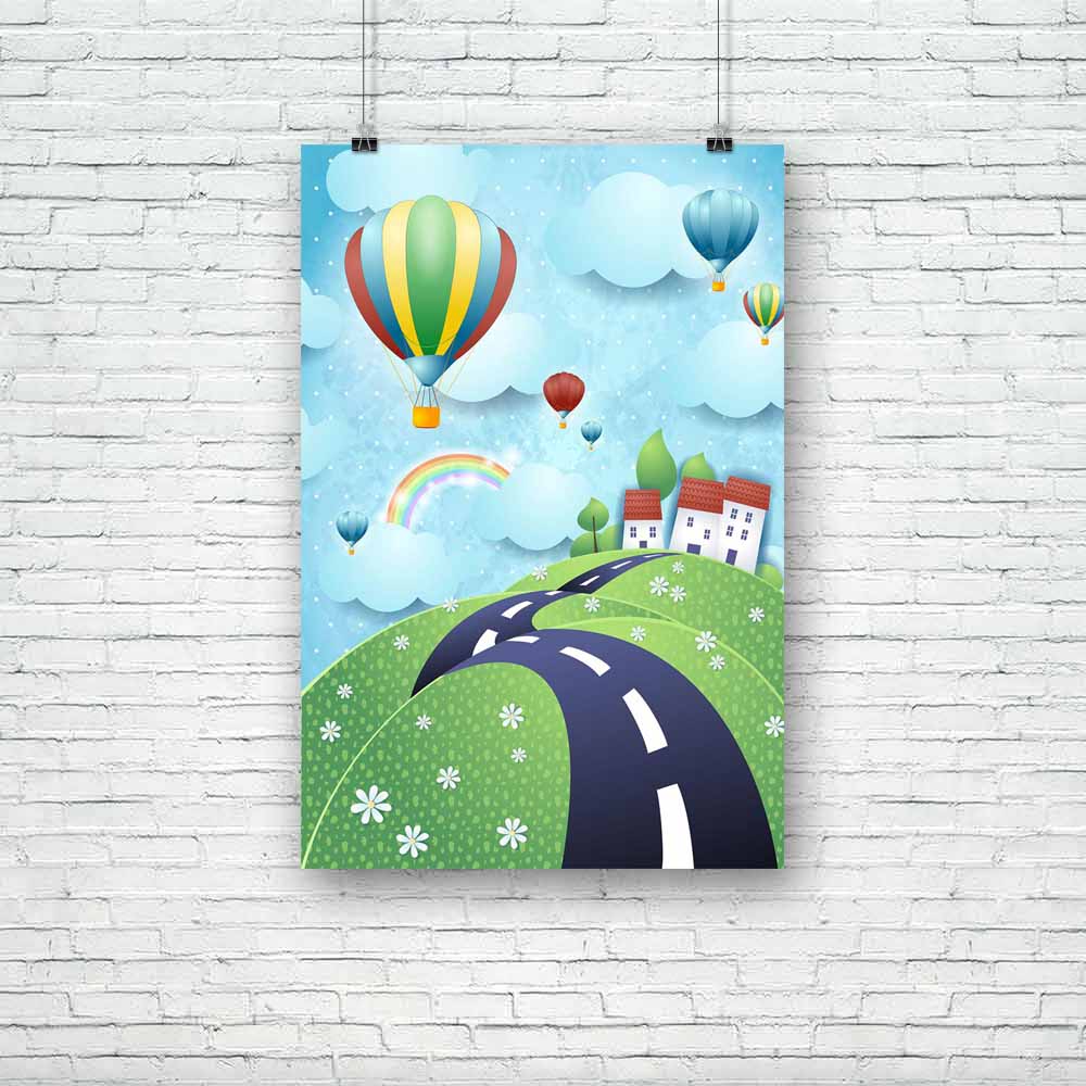 Road & Hot Air Balloons Unframed Paper Poster-Paper Posters Unframed-POS_UN-IC 5003557 IC 5003557, Ancient, Animated Cartoons, Automobiles, Caricature, Cartoons, Countries, Digital, Digital Art, Dots, Fantasy, God Ram, Graphic, Hinduism, Historical, Landscapes, Medieval, Mountains, Nature, Panorama, Retro, Rural, Scenic, Seasons, Signs, Signs and Symbols, Transportation, Travel, Vehicles, Vintage, road, hot, air, balloons, unframed, paper, poster, balloon, bush, cartoon, cloud, cloudscape, country, countrys