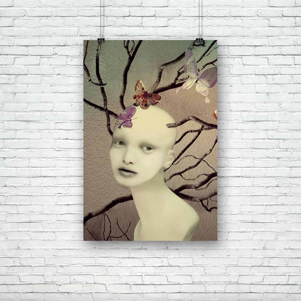 Female Creature With Many Branches & Butterflies Unframed Paper Poster-Paper Posters Unframed-POS_UN-IC 5003588 IC 5003588, Art and Paintings, Asian, Black and White, Collages, Conceptual, Decorative, Fantasy, Illustrations, Individuals, Love, Nature, Portraits, Romance, Scenic, Surrealism, White, female, creature, with, many, branches, butterflies, unframed, paper, poster, art, artistic, beautiful, bizarre, branch, butterfly, caucasian, collage, colorful, composition, creativity, doll, expressive, fable, f