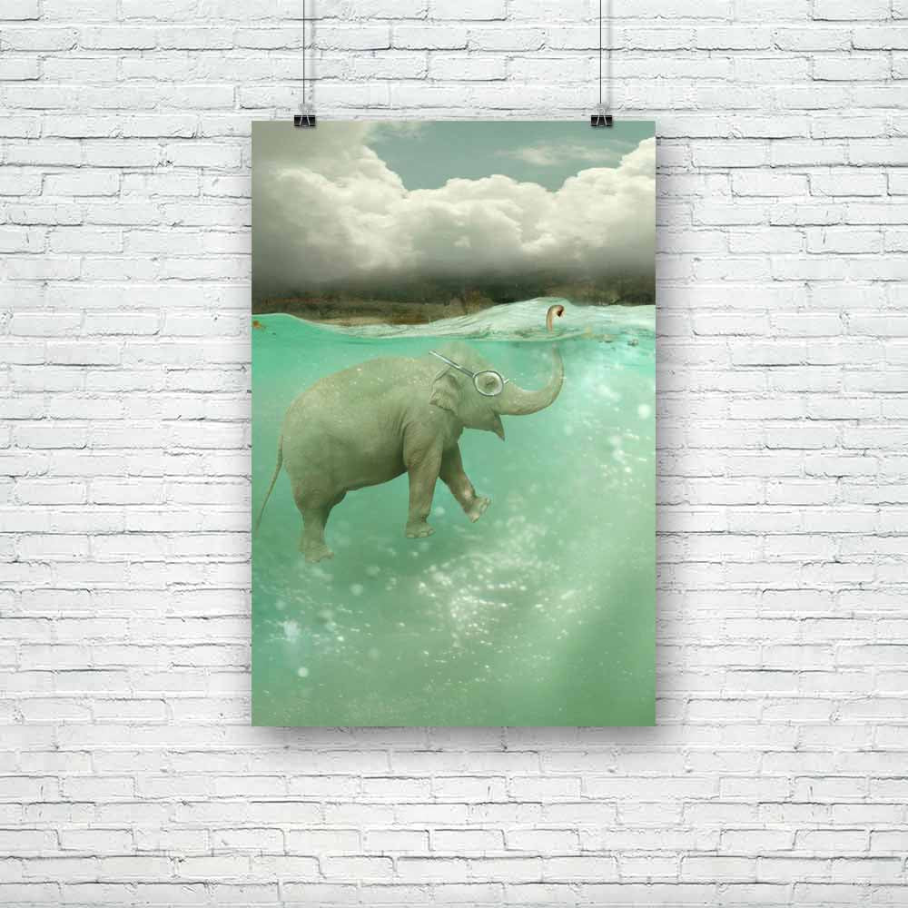 Funny Elephant Swimmer Unframed Paper Poster-Paper Posters Unframed-POS_UN-IC 5003590 IC 5003590, Conceptual, Fantasy, Illustrations, Landscapes, Realism, Scenic, Surrealism, funny, elephant, swimmer, unframed, paper, poster, artistic, background, bubble, cloud, cloudy, colorful, concept, creativity, diving, mask, fun, happiness, illustration, illustrative, imagination, imagine, landscape, mammal, originality, pachyderm, ray, of, light, sky, sub, surreal, surrealist, swimming, trunk, underwater, unique, uni
