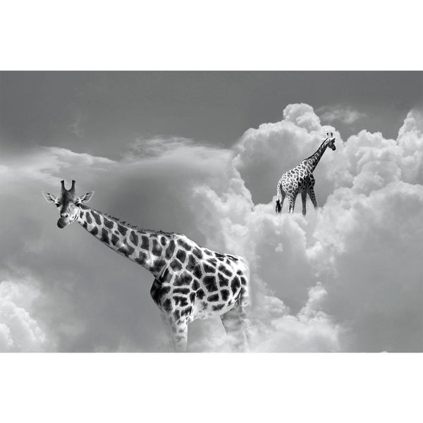 Two Giraffe Walking In The Clouds Unframed Paper Poster-Paper Posters Unframed-POS_UN-IC 5003591 IC 5003591, Animals, Art and Paintings, Black, Black and White, Comedy, Conceptual, Humor, Humour, Illustrations, Nature, Realism, Scenic, Surrealism, White, two, giraffe, walking, in, the, clouds, unframed, paper, wall, poster, animal, art, artistic, background, beautiful, cloud, cloudy, composition, concept, creativity, dream, dreamy, elegance, elegant, escape, expression, funny, gray, grey, idea, illustration