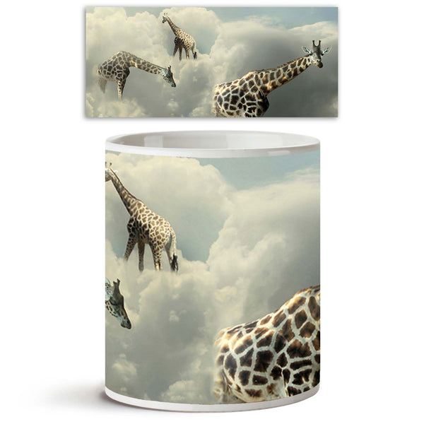 Four Giraffe Walking In The Clouds Ceramic Coffee Tea Mug Inside White-Coffee Mugs-MUG-IC 5003592 IC 5003592, Animals, Art and Paintings, Black, Black and White, Comedy, Conceptual, Humor, Humour, Illustrations, Nature, Realism, Scenic, Surrealism, four, giraffe, walking, in, the, clouds, ceramic, coffee, tea, mug, inside, white, animal, art, artistic, background, beautiful, cloud, cloudy, colorful, composition, concept, creativity, dream, dreamy, elegance, elegant, escape, expression, funny, idea, illustra