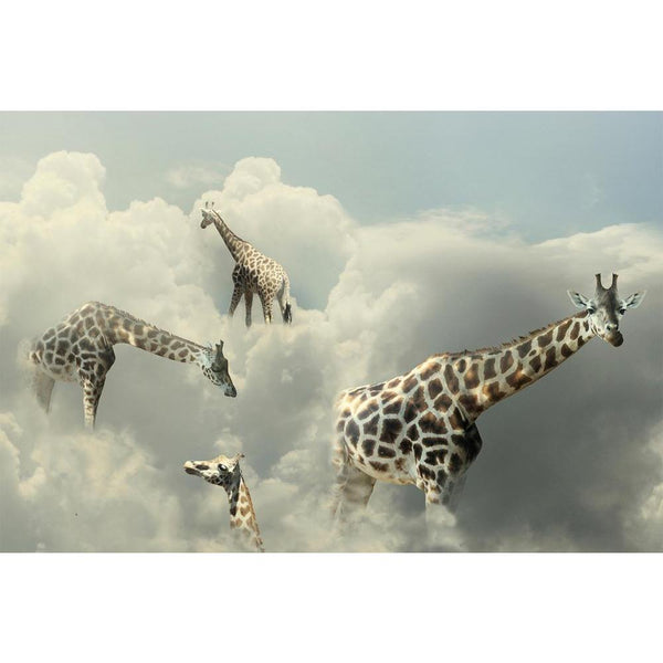 Four Giraffe Walking In The Clouds Unframed Paper Poster-Paper Posters Unframed-POS_UN-IC 5003592 IC 5003592, Animals, Art and Paintings, Black, Black and White, Comedy, Conceptual, Humor, Humour, Illustrations, Nature, Realism, Scenic, Surrealism, four, giraffe, walking, in, the, clouds, unframed, paper, wall, poster, animal, art, artistic, background, beautiful, cloud, cloudy, colorful, composition, concept, creativity, dream, dreamy, elegance, elegant, escape, expression, funny, idea, illustration, illus