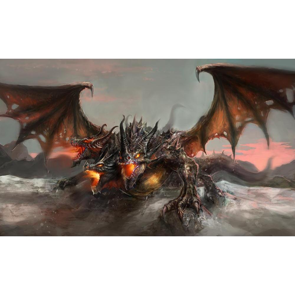 Three Headed Dragon Canvas Painting Synthetic Frame-Paintings MDF Framing-AFF_FR-IC 5003596 IC 5003596, Ancient, Animals, Art and Paintings, Drawing, Fantasy, Illustrations, Medieval, Sunsets, Vintage, three, headed, dragon, canvas, painting, synthetic, frame, dragons, fire, chimera, warrior, wings, breathing, animal, art, big, breath, colorful, creature, danger, destruction, drawings, evening, evil, fairytale, fantastic, fear, fearful, fictional, flight, illustration, imagination, large, legend, monster, m