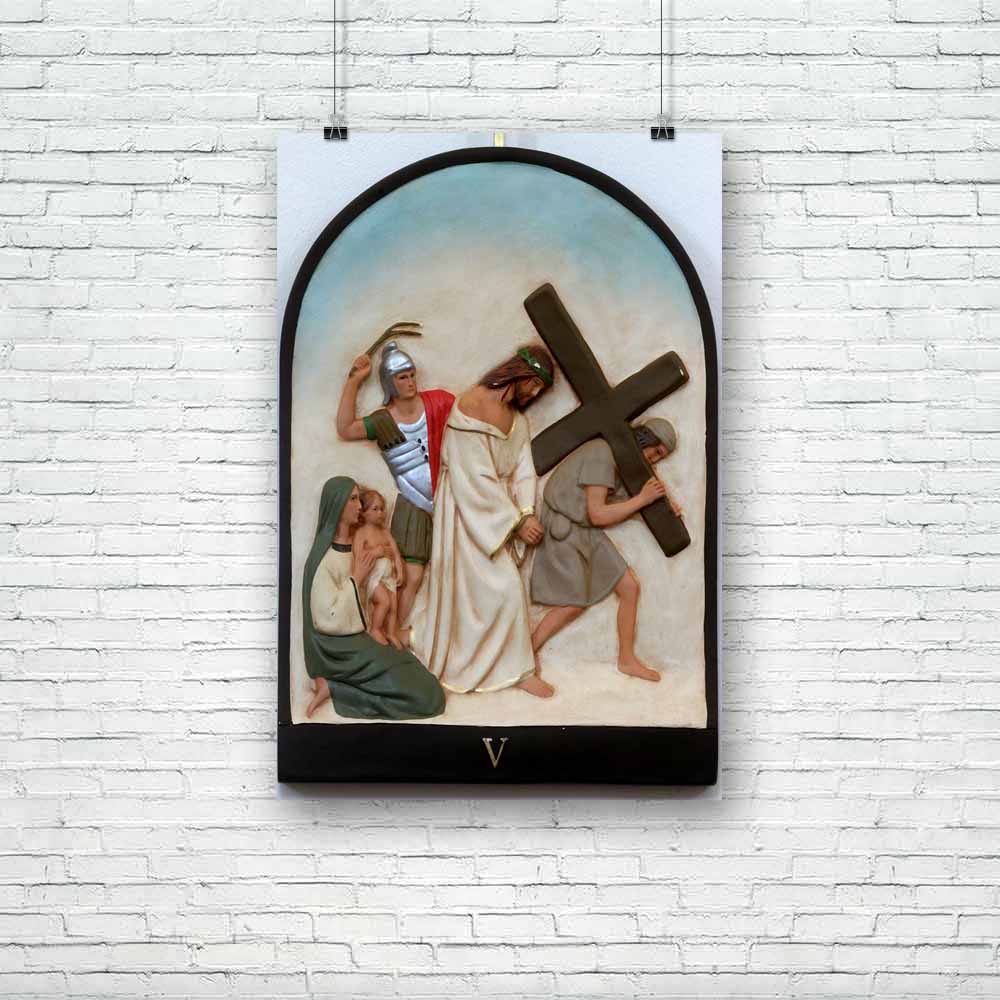 5th Station Of Cross Simon Of Cyrene Carries Cross Unframed Paper Poster-Paper Posters Unframed-POS_UN-IC 5003623 IC 5003623, Art and Paintings, Christianity, Cross, Jesus, Religion, Religious, Spiritual, 5th, station, of, simon, cyrene, carries, unframed, paper, poster, stations, the, via, crucis, agony, art, artistic, beautiful, bible, blood, cathedral, christ, christian, church, croatia, crown, crucifixion, easter, europe, faith, friday, god, gospel, holy, pain, passion, pray, prayer, sacred, saint, spir