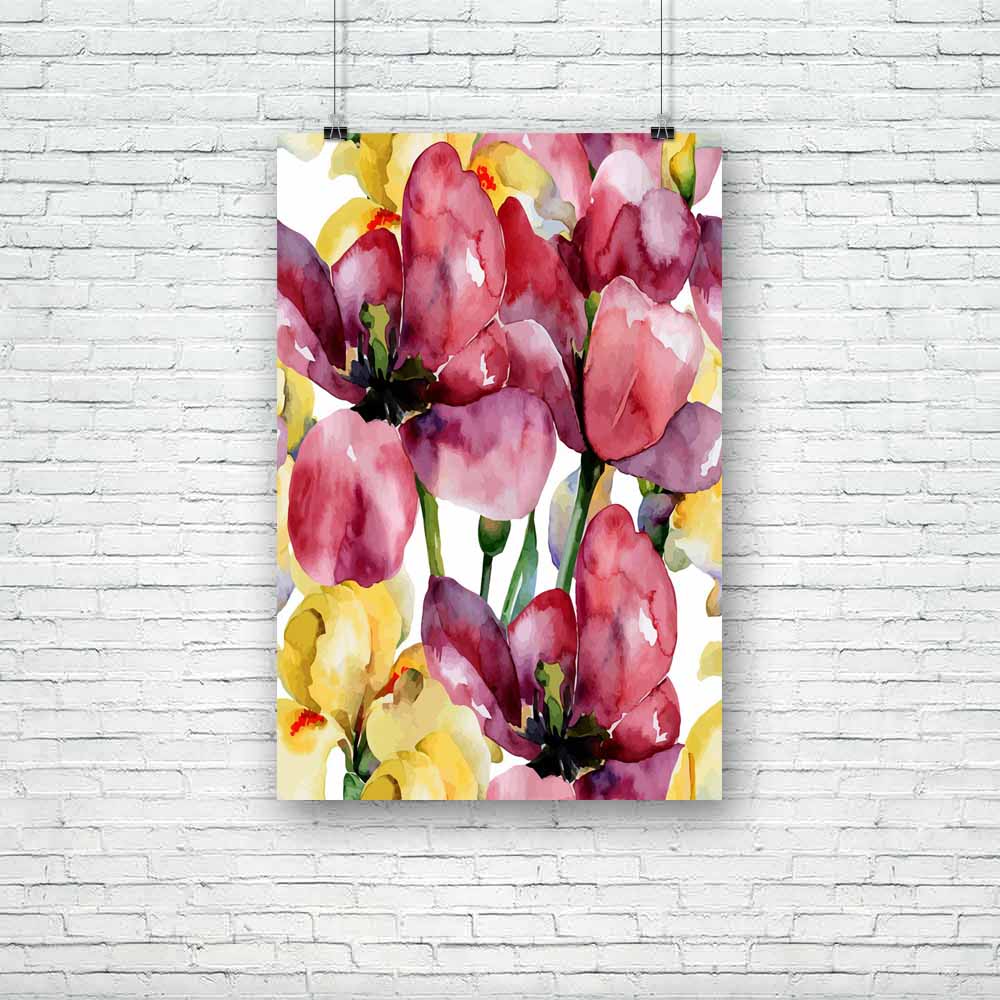 Purple Tulips & Yellow Irises Unframed Paper Poster-Paper Posters Unframed-POS_UN-IC 5003627 IC 5003627, Art and Paintings, Botanical, Decorative, Digital, Digital Art, Drawing, Floral, Flowers, Graphic, Illustrations, Nature, Paintings, Patterns, Scenic, Signs, Signs and Symbols, Watercolour, purple, tulips, yellow, irises, unframed, paper, poster, art, backdrop, background, bloom, blossom, botany, design, illustration, image, ornament, painting, pattern, pink, plant, red, repeat, repetition, seamless, spr