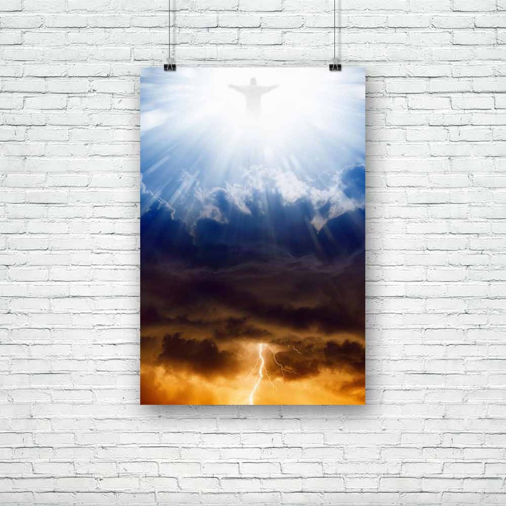 Jesus Christ D4 Unframed Paper Poster-Paper Posters Unframed-POS_UN-IC 5003718 IC 5003718, Christianity, Jesus, Landscapes, Religion, Religious, Scenic, Sunsets, christ, d4, unframed, paper, poster, heaven, resurrection, clouds, hell, and, of, good, evil, judgment, heavens, judgement, day, god, in, sin, thunder, awe, beam, belief, bible, blue, bright, cloud, dark, dramatic, eternity, faith, holy, hope, inferno, light, lightning, bolt, sky, moody, perfect, prayer, ray, shine, shiny, silhouette, stormy, skies