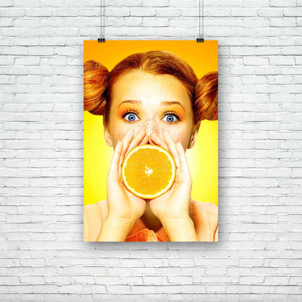 Girl Takes Juicy Orange Unframed Paper Poster-Paper Posters Unframed-POS_UN-IC 5003748 IC 5003748, Cuisine, Fashion, Food, Food and Beverage, Food and Drink, Fruit and Vegetable, Fruits, Individuals, Portraits, girl, takes, juicy, orange, unframed, paper, poster, beauty, beautiful, bright, care, color, colour, concept, diet, dieting, drink, eyes, face, female, freckles, fruit, fun, funny, ginger, glamour, hairstyle, hand, healthy, joy, joyful, juice, lips, lipstick, makeup, manicure, model, nails, person, p