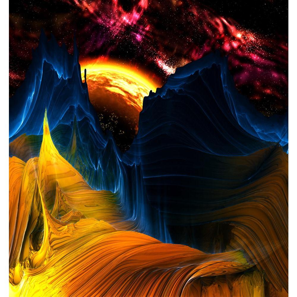 Alien Mountains With Space & A Red Yellow Planet Canvas Painting Synthetic Frame - Paintings MDF Framing - ArtzFolio.com