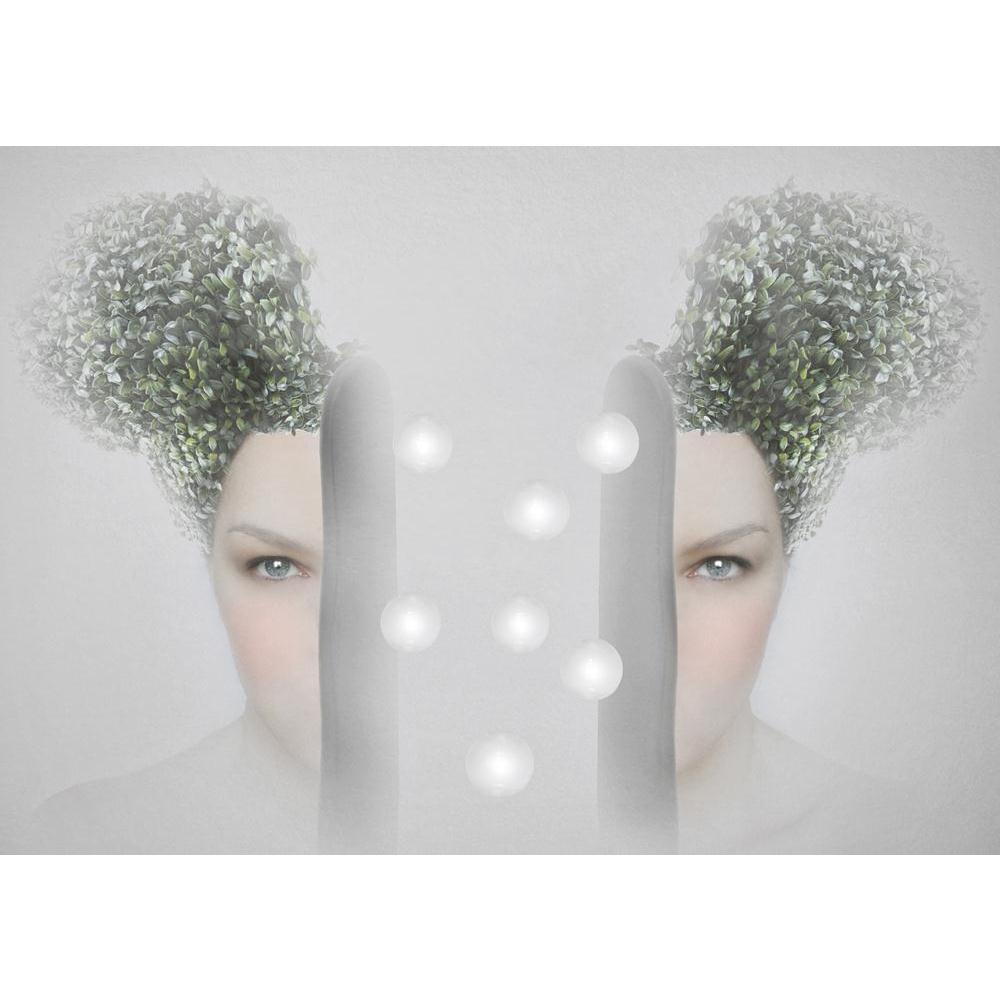 Female Portrait Divided In Two Parts Canvas Painting Synthetic Frame-Paintings MDF Framing-AFF_FR-IC 5003761 IC 5003761, Adult, Art and Paintings, Conceptual, Illustrations, Individuals, Portraits, Realism, Surrealism, female, portrait, divided, in, two, parts, canvas, painting, synthetic, frame, art, artistic, ball, bizarre, concept, face, gray, grey, hairstyle, human, illustration, illustrative, inner, interior, intimate, leaf, lightness, luminosity, originality, peculiar, soul, strange, surreal, surreali