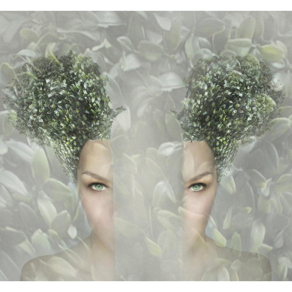 Female Portrait Divided In Two Parts Canvas Painting Synthetic Frame-Paintings MDF Framing-AFF_FR-IC 5003762 IC 5003762, Adult, Art and Paintings, Conceptual, Illustrations, Individuals, Nature, Portraits, Realism, Scenic, Surrealism, female, portrait, divided, in, two, parts, canvas, painting, synthetic, frame, art, artistic, ball, bizarre, colorful, concept, face, foliage, gray, green, grey, hairstyle, human, illustration, illustrative, inner, interior, intimate, leaf, lightness, luminosity, originality, 