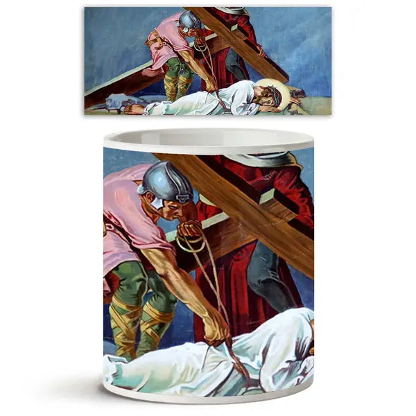 9th Station Of Cross Jesus Falls The Third Time Ceramic Coffee Tea Mug Inside White