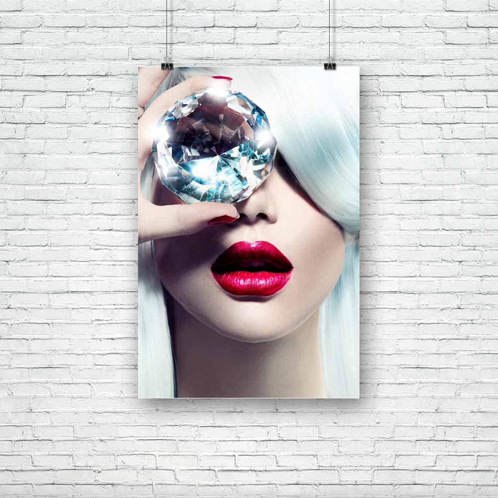 Model Girl With A Big Diamond Unframed Paper Poster-Paper Posters Unframed-POS_UN-IC 5003789 IC 5003789, Black, Black and White, Diamond, Fashion, Individuals, Portraits, White, model, girl, with, a, big, unframed, paper, poster, luxury, jewelry, hair, diamonds, woman, beautiful, beauty, blond, blonde, bright, color, coloring, colour, dyed, eyes, face, fringe, glamour, hairstyle, hand, high, jewelery, jewellery, lips, make, up, makeup, manicure, mouth, nails, red, salon, shine, shiny, silver, skin, smooth, 