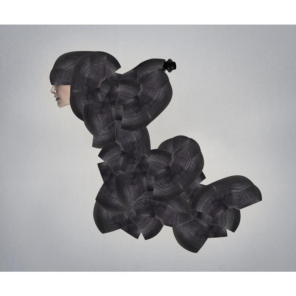 Female Model In A Black Bizarre & Surreal Headgear Canvas Painting Synthetic Frame-Paintings MDF Framing-AFF_FR-IC 5003791 IC 5003791, Art and Paintings, Asian, Black, Black and White, Fashion, Futurism, Realism, Surrealism, female, model, in, a, bizarre, surreal, headgear, canvas, painting, synthetic, frame, art, artistic, caucasian, complex, complexity, complicated, composition, curve, dark, decoration, detail, dress, effect, fashionable, future, futuristic, goth, headdress, illustrative, isolated, magnif