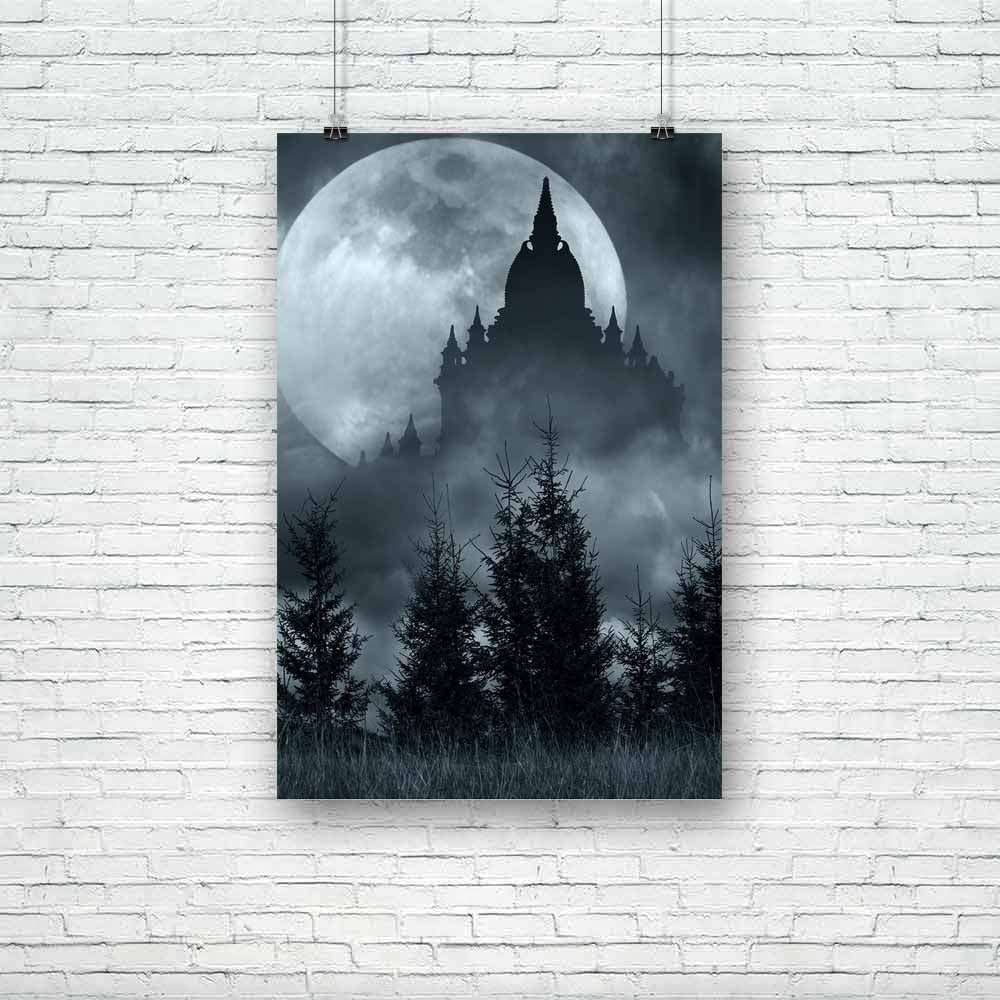 Magic Castle Over Full Moon Unframed Paper Poster-Paper Posters Unframed-POS_UN-IC 5003795 IC 5003795, Ancient, Art and Paintings, Black, Black and White, Fantasy, Gothic, Historical, Holidays, Landscapes, Medieval, Nature, Scenic, Vintage, magic, castle, over, full, moon, unframed, paper, poster, vampire, dracula, art, castles, vampires, haunted, adventure, background, building, card, celebration, cloud, color, concept, dark, dramatic, evil, fairytale, fear, foggy, forest, ghost, halloween, holiday, horror