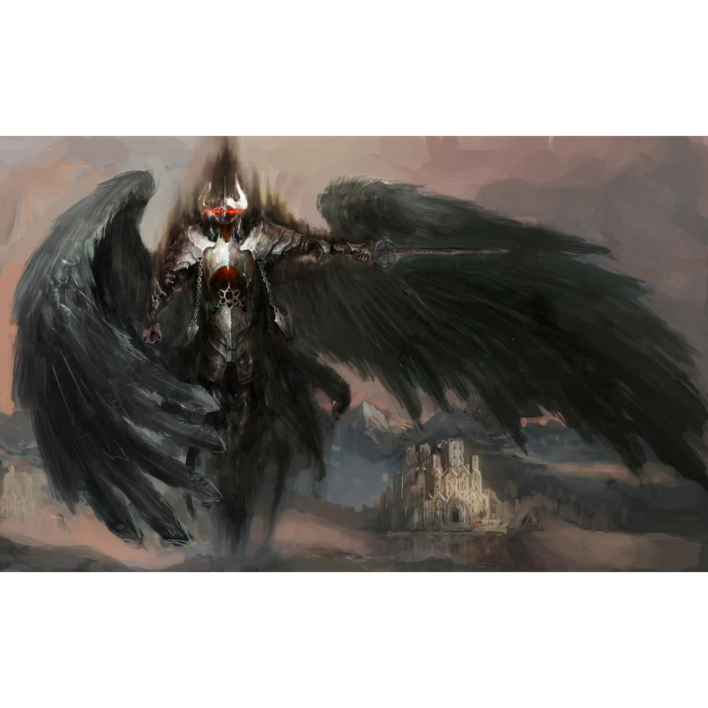 Fallen Angel Canvas Painting Synthetic Frame-Paintings MDF Framing-AFF_FR-IC 5003800 IC 5003800, Art and Paintings, Fantasy, Illustrations, fallen, angel, canvas, painting, synthetic, frame, knight, of, death, raven, dark, satan, muerte, demon, armor, arousal, art, blind, curse, damn, devil, doom, evil, feathers, helm, illustration, monster, sword, winds, artzfolio, wall decor for living room, wall frames for living room, frames for living room, wall art, canvas painting, wall frame, scenery, panting, paint