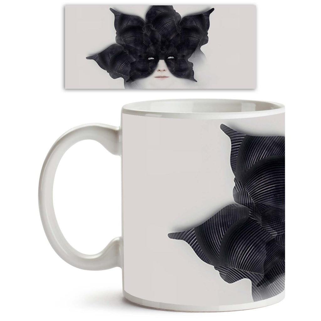 Female With A Bizarre Black Mask Ceramic Coffee Tea Mug Inside White-Coffee Mugs-MUG-IC 5003844 IC 5003844, Art and Paintings, Asian, Black, Black and White, Botanical, Fashion, Floral, Flowers, Illustrations, Individuals, Nature, Portraits, Realism, Surrealism, White, female, with, a, bizarre, mask, ceramic, coffee, tea, mug, inside, art, artist, artistic, artwork, beautiful, beauty, carnival, caucasian, composition, dark, decoration, extravagant, face, fairy, tail, fascinating, fashionable, flower, goth, 