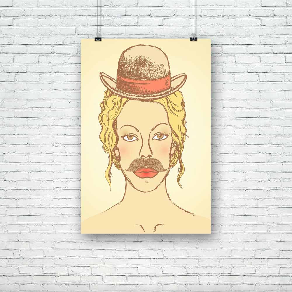 Woman With Hat & Mustache Unframed Paper Poster-Paper Posters Unframed-POS_UN-IC 5003919 IC 5003919, Ancient, Decorative, Digital, Digital Art, Drawing, Fashion, Graphic, Hipster, Historical, Illustrations, Individuals, Medieval, Portraits, Retro, Signs, Signs and Symbols, Sketches, Vintage, woman, with, hat, mustache, unframed, paper, poster, backdrop, background, beautiful, beauty, color, concept, design, draw, engraving, face, female, girl, grunge, hair, hand, happiness, happy, illustration, image, joy, 