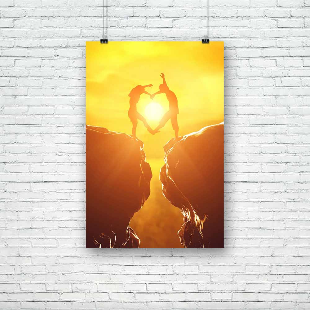Love Unique Artwork Unframed Paper Poster-Paper Posters Unframed-POS_UN-IC 5003990 IC 5003990, Art and Paintings, Hearts, Love, Mountains, Romance, Signs and Symbols, Sunsets, Symbols, unique, artwork, unframed, paper, poster, romantic, sunset, couple, happy, in, couples, active, adventure, bodies, body, cliff, concept, connect, connection, emotion, enjoy, fun, funny, gap, hands, happiness, heart, shape, high, husband, joy, mountain, peak, pose, posing, positive, precipice, risky, rock, shaping, shining, si