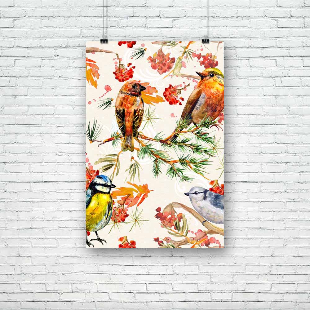 Cute Birds Unframed Paper Poster-Paper Posters Unframed-POS_UN-IC 5004002 IC 5004002, Ancient, Animals, Art and Paintings, Birds, Botanical, Christianity, Decorative, Drawing, Fashion, Floral, Flowers, Historical, Holidays, Illustrations, Medieval, Modern Art, Nature, Patterns, Retro, Scenic, Seasons, Signs, Signs and Symbols, Splatter, Vintage, Watercolour, Wildlife, cute, unframed, paper, poster, animal, art, author, background, beautiful, beauty, berry, bird, branch, card, christmas, cold, color, colorfu