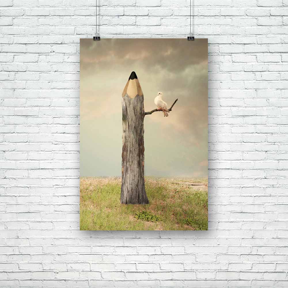 Pencil Like A Tree With A Dove Under A Branch Unframed Paper Poster-Paper Posters Unframed-POS_UN-IC 5004025 IC 5004025, Art and Paintings, Birds, Conceptual, Drawing, Fantasy, Illustrations, Nature, Scenic, Surrealism, pencil, like, a, tree, with, dove, under, branch, unframed, paper, poster, art, artist, artistic, bark, beautiful, bird, cloud, concept, creativity, detail, fairy, tail, field, funny, grass, illustration, illustrative, imagination, imaginative, imagine, joy, joyful, lightness, nobody, shadow