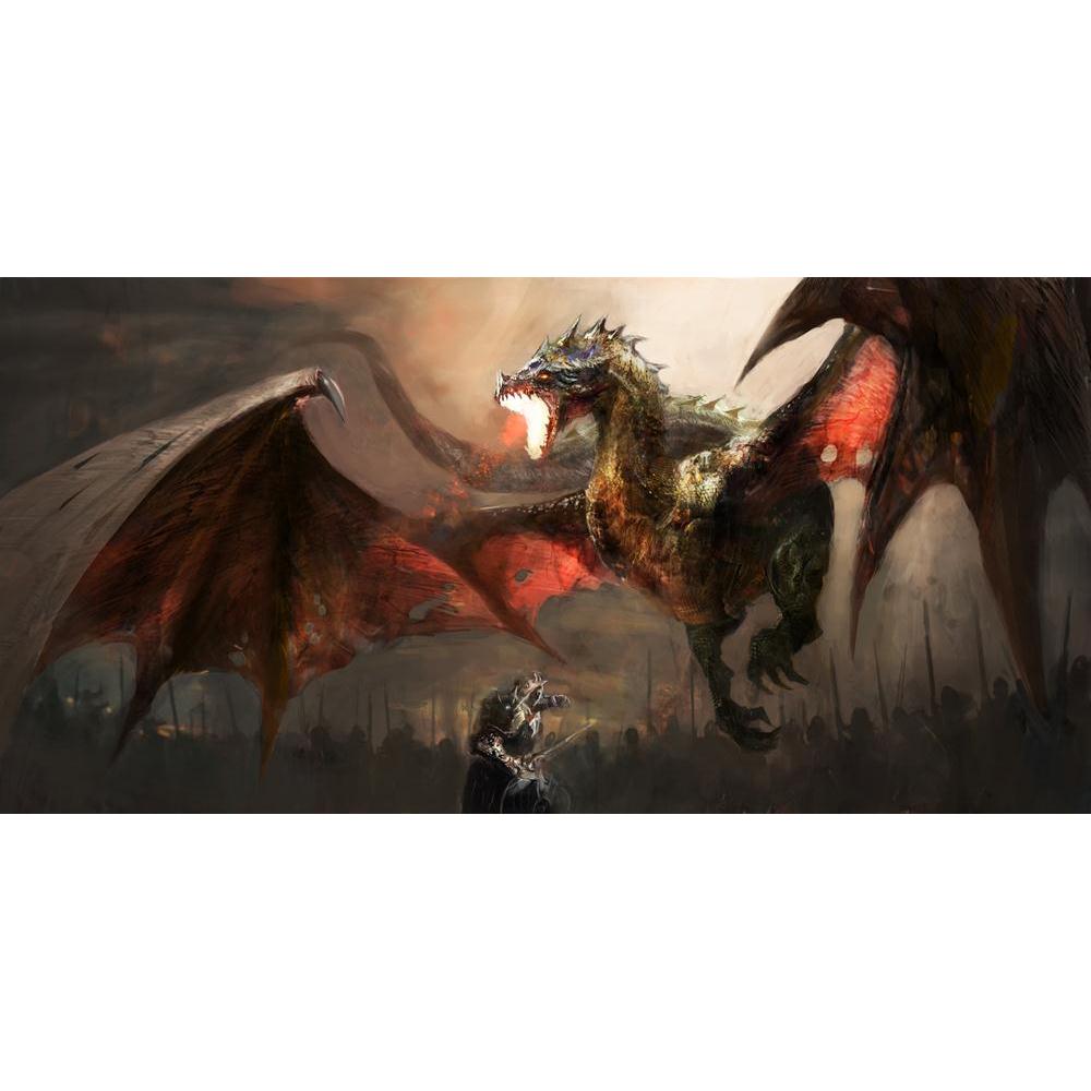 Knight Fighting Dragon Canvas Painting Synthetic Frame-Paintings MDF Framing-AFF_FR-IC 5004039 IC 5004039, Ancient, Animals, Art and Paintings, Drawing, Fantasy, Illustrations, Medieval, Mountains, Vintage, knight, fighting, dragon, canvas, painting, synthetic, frame, art, fire, dragons, warrior, war, animal, attack, battle, big, breath, creature, danger, destruction, drawings, evil, fairytale, fantastic, fear, fearful, fictional, field, flight, hunt, illustration, imagination, king, large, legend, monster,