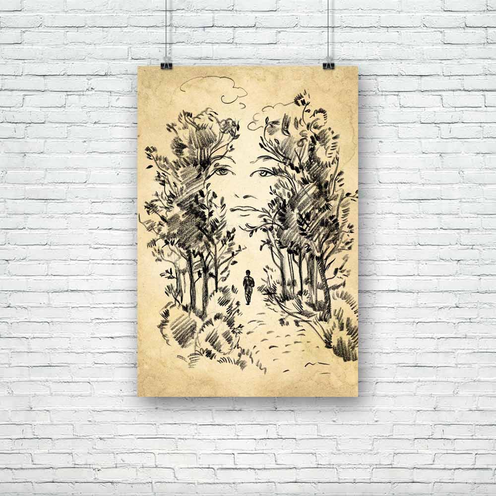 Surreal Portrait Of A Woman Unframed Paper Poster-Paper Posters Unframed-POS_UN-IC 5004104 IC 5004104, Ancient, Art and Paintings, Black, Black and White, Digital, Digital Art, Drawing, Fantasy, Graphic, Historical, Illustrations, Individuals, Landscapes, Medieval, Portraits, Realism, Retro, Scenic, Sketches, Surrealism, Vintage, surreal, portrait, of, a, woman, unframed, paper, poster, aged, alley, art, artwork, bad, brown, character, classic, condition, damaged, dirty, face, fashioned, female, girl, grung