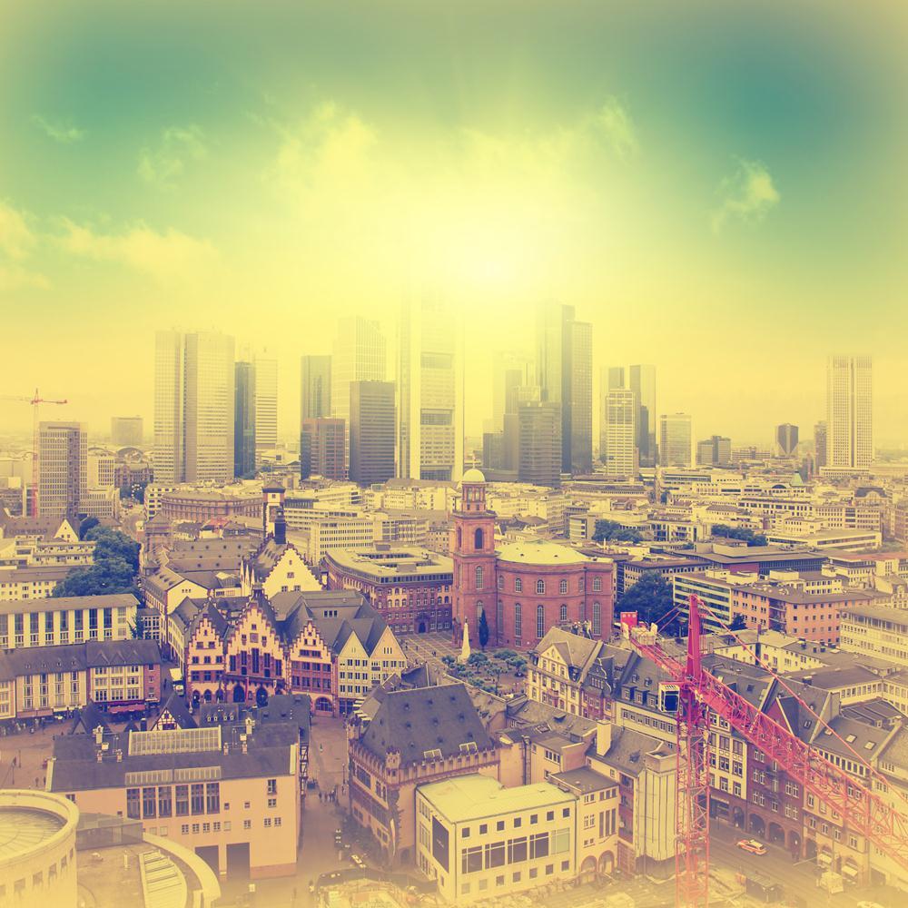 Aerial View Of Frankfurt At Sunset, Germany Canvas Painting Synthetic Frame - Paintings MDF Framing - ArtzFolio.com