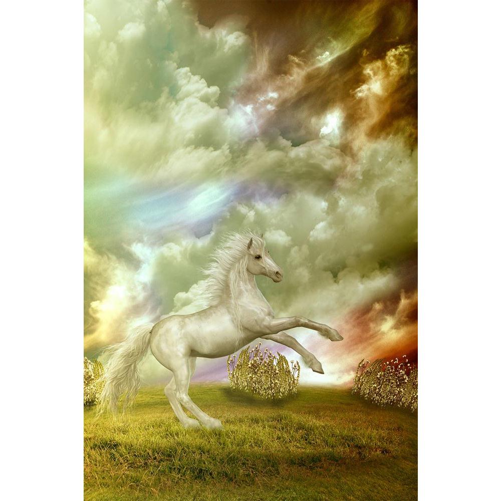 ArtzFolio White Horse In The Field In Stormy Day Unframed Paper Poster-Paper Posters Unframed-AZART35488032POS_UN_L-Image Code 5004157 Vishnu Image Folio Pvt Ltd, IC 5004157, ArtzFolio, Paper Posters Unframed, Animals, Fantasy, Fine Art Reprint, white, horse, in, the, field, stormy, day, unframed, paper, poster, wall, large, size, for, living, room, home, decoration, big, framed, decor, posters, pitaara, box, modern, art, with, frame, bedroom, amazonbasics, door, drawing, small, decorative, office, receptio