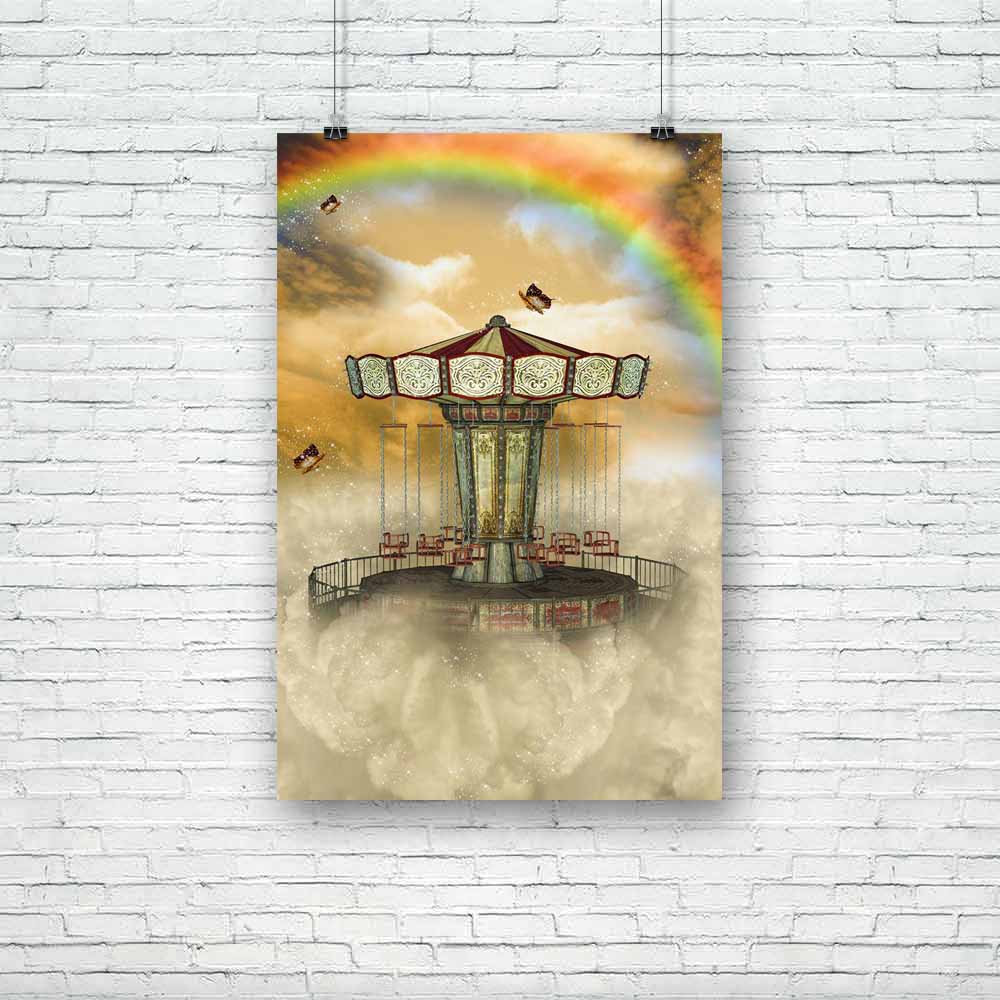 Carousel In The Sky With Rainbow & Butterfly Unframed Paper Poster-Paper Posters Unframed-POS_UN-IC 5004158 IC 5004158, Art and Paintings, Baby, Birds, Children, Digital, Digital Art, Fantasy, Graphic, Kids, Landscapes, Nature, Scenic, Stars, carousel, in, the, sky, with, rainbow, butterfly, unframed, paper, poster, amazing, art, backdrops, background, beautiful, chairs, cloud, clouds, dream, dreams, dreamy, exploration, fae, fairy, fairytale, flying, horse, landscape, lighting, magic, manipulation, mist, m