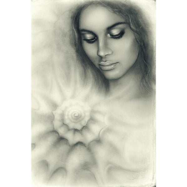 Woman Meditating Upon A Spiraling Seashell Unframed Paper Poster-Paper Posters Unframed-POS_UN-IC 5004185 IC 5004185, Ancient, Art and Paintings, Black, Black and White, God Ram, Historical, Individuals, Inspirational, Medieval, Motivation, Motivational, Nature, Paintings, Portraits, Religion, Religious, Retro, Scenic, Spiritual, Vintage, White, woman, meditating, upon, a, spiraling, seashell, unframed, paper, wall, poster, beautiful, airbrush, portrait, young, closed, eyes, vinobranie, variant, art, artist