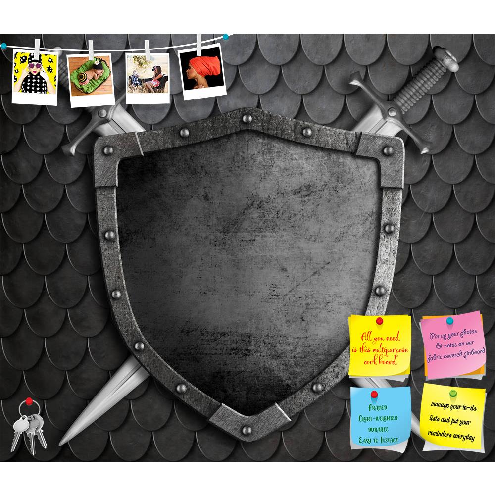 ArtzFolio Medieval Shield Printed Bulletin Board Notice Pin Board Soft Board | Frameless-Bulletin Boards Frameless-AZSAO35602186BLB_FL_L-Image Code 5004190 Vishnu Image Folio Pvt Ltd, IC 5004190, ArtzFolio, Bulletin Boards Frameless, Vintage, Photography, medieval, shield, printed, bulletin, board, notice, pin, soft, frameless, two, crossed, swords, scales, armour, background, metal, old, rivets, armoring, metallic, symbol, wall, sheet, decoration, rust, secure, aged, steel, gate, plate, heraldic, layout, i