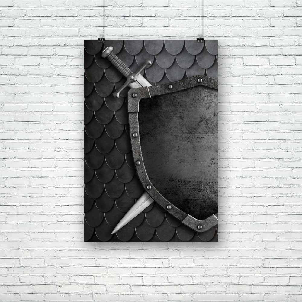 Medieval Shield Unframed Paper Poster-Paper Posters Unframed-POS_UN-IC 5004190 IC 5004190, Ancient, Medieval, Patterns, Signs, Signs and Symbols, Symbols, Vintage, Metallic, shield, unframed, paper, poster, aged, antique, armoring, armour, background, border, classic, coat, of, arms, crest, decoration, design, element, emblem, frame, gate, grunge, heraldic, insignia, iron, layout, metal, military, old, pattern, plaque, plate, protection, punk, rivets, rust, rusty, safety, scales, secure, security, sheet, sh