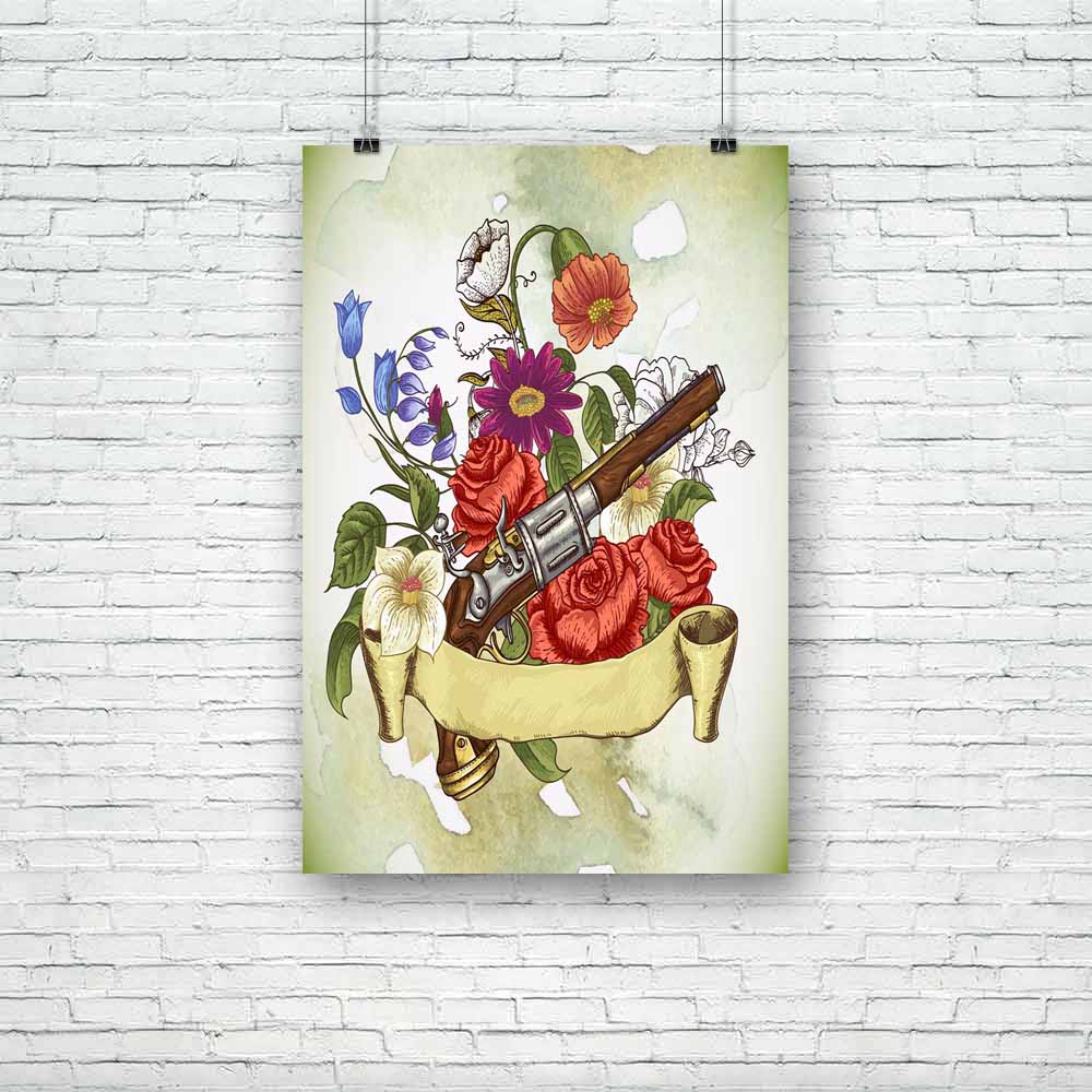 Gun & Flowers D1 Unframed Paper Poster-Paper Posters Unframed-POS_UN-IC 5004196 IC 5004196, American, Ancient, Botanical, Floral, Flowers, Historical, Medieval, Nature, Scenic, Vintage, Watercolour, Wedding, gun, d1, unframed, paper, poster, background, colt, decoration, duel, flintlock, flower, garden, grunge, handgun, leaf, musket, petal, pistol, revolver, rose, spring, summer, war, watercolor, weapon, west, western, wild, artzfolio, posters, wall posters, posters for room, posters for room decoration, of