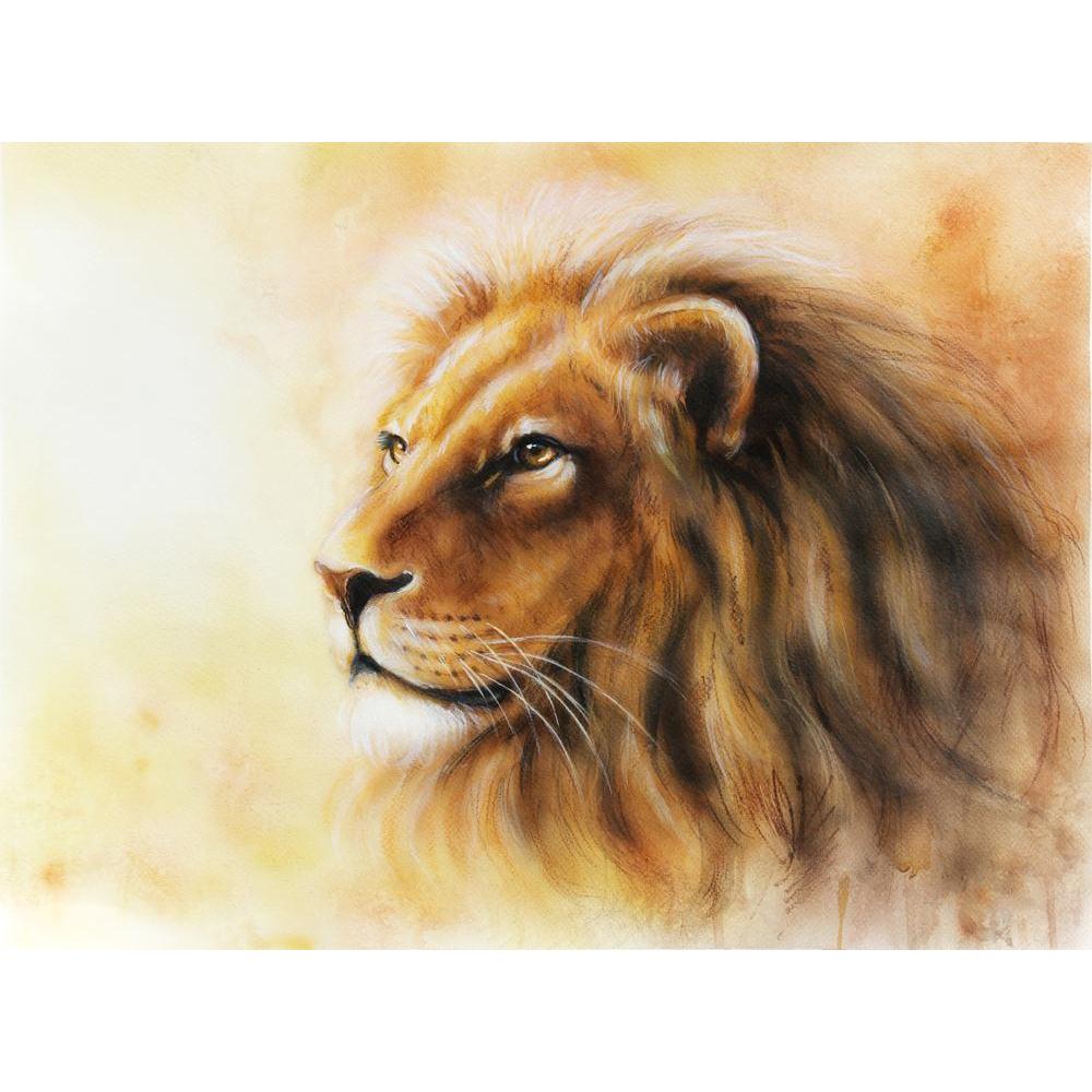 Pitaara Box Lion Artwork Unframed Canvas Painting-Paintings Unframed Regular-PBART35819484AFF_UN_L-Image Code 5004203 Vishnu Image Folio Pvt Ltd, IC 5004203, Pitaara Box, Paintings Unframed Regular, Animals, Fine Art Reprint, lion, artwork, unframed, canvas, painting, fractal, art, artist, picture, color, colorful, multicolored, medium, airbrush, airbrushing, drawning, leo, feline, animal, mammal, carnivorous, golden, majestic, peaceful, king, royal, mighty, mane, face, profile, warm, ocre, jungle, africa, 