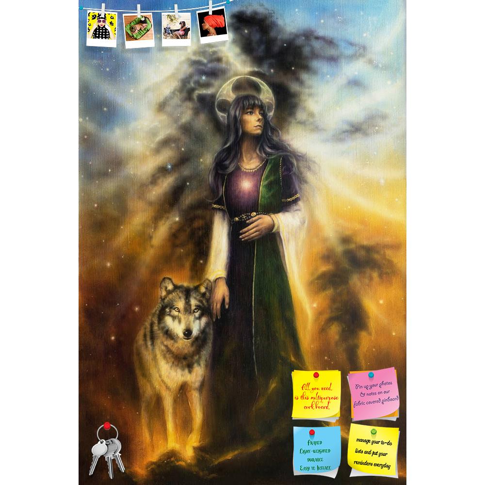 ArtzFolio Mystical Fairy Priestess With A Wolf Printed Bulletin Board Notice Pin Board Soft Board | Frameless-Bulletin Boards Frameless-AZSAO35819492BLB_FL_L-Image Code 5004205 Vishnu Image Folio Pvt Ltd, IC 5004205, ArtzFolio, Bulletin Boards Frameless, Animals, Fantasy, Fine Art Reprint, mystical, fairy, priestess, with, a, wolf, printed, bulletin, board, notice, pin, soft, frameless, art, artist, artwork, painting, picture, illustration, color, colorful, multicolored, oil, medium, canvas, woman, lady, ma