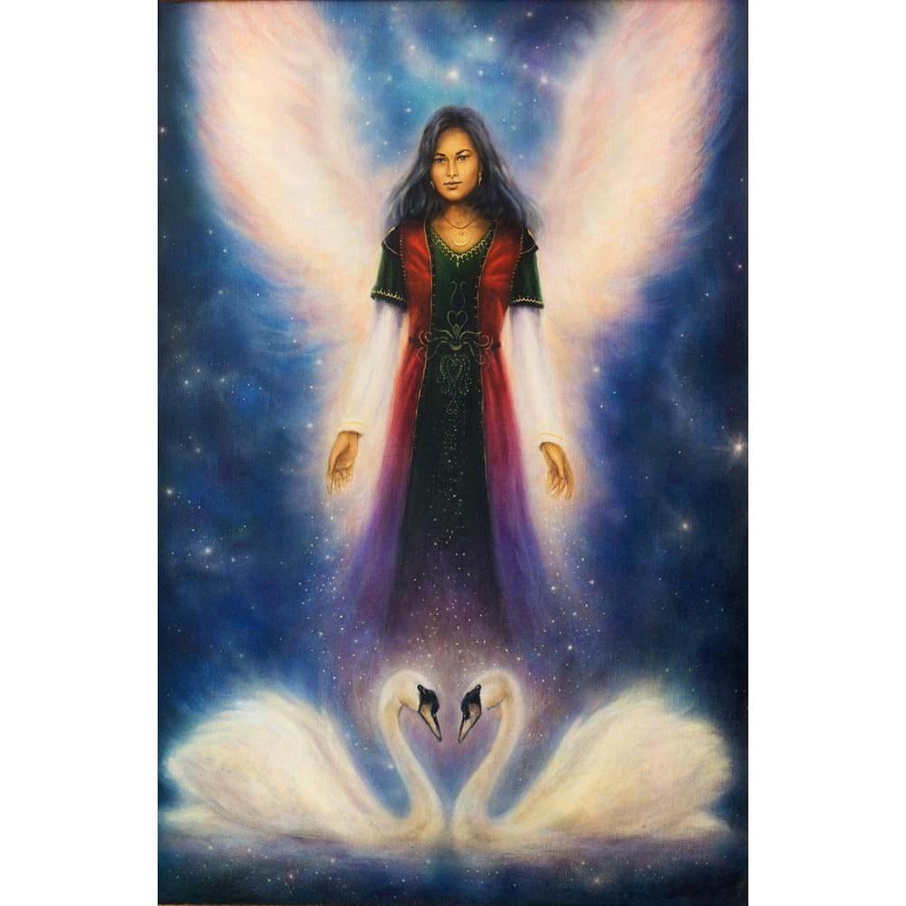 Angel Woman With Radiant Wings Above A Pair Of Swans Canvas Painting Synthetic Frame-Paintings MDF Framing-AFF_FR-IC 5004208 IC 5004208, Ancient, Art and Paintings, Birds, Illustrations, Inspirational, Medieval, Motivation, Motivational, Paintings, Religion, Religious, Signs and Symbols, Space, Spiritual, Stars, Symbols, Vintage, angel, woman, with, radiant, wings, above, a, pair, of, swans, canvas, painting, synthetic, frame, angelic, art, artist, artwork, awakening, beautiful, bird, bright, brunette, cher