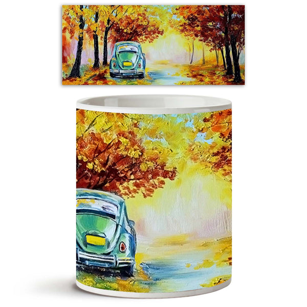 Car In The Colorful Autumn Forest Ceramic Coffee Tea Mug Inside White-Coffee Mugs-MUG-IC 5004214 IC 5004214, Abstract Expressionism, Abstracts, Art and Paintings, Cars, Drawing, Illustrations, Impressionism, Landscapes, Nature, Paintings, Patterns, Retro, Scenic, Seasons, Semi Abstract, Signs, Signs and Symbols, car, in, the, colorful, autumn, forest, ceramic, coffee, tea, mug, inside, white, oil, painting, abstract, acrylic, art, artist, artistic, artwork, background, beautiful, bright, brown, brush, cloud