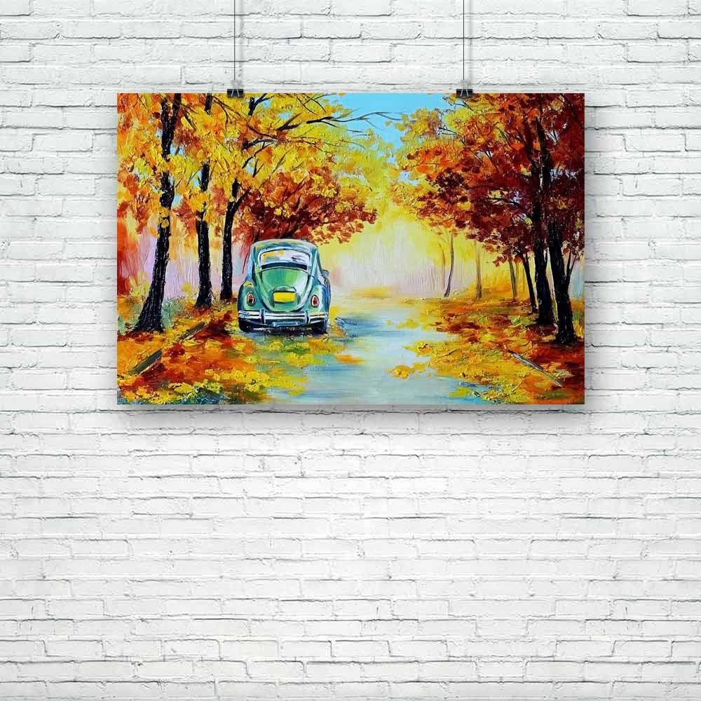 Car In Autumn Forest Unframed Paper Poster-Paper Posters Unframed-POS_UN-IC 5004214 IC 5004214, Abstract Expressionism, Abstracts, Art and Paintings, Cars, Drawing, Illustrations, Impressionism, Landscapes, Nature, Paintings, Patterns, Retro, Scenic, Seasons, Semi Abstract, Signs, Signs and Symbols, car, in, autumn, forest, unframed, paper, poster, oil, painting, abstract, acrylic, art, artist, artistic, artwork, background, beautiful, bright, brown, brush, clouds, color, colorful, decoration, design, folia