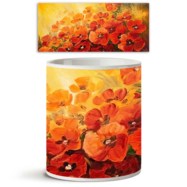 Poppies On A Red Yellow Background Ceramic Coffee Tea Mug Inside White-Coffee Mugs-MUG-IC 5004218 IC 5004218, Abstract Expressionism, Abstracts, Art and Paintings, Botanical, Drawing, Floral, Flowers, Illustrations, Impressionism, Landscapes, Nature, Paintings, Scenic, Semi Abstract, Signs, Signs and Symbols, poppies, on, a, red, yellow, background, ceramic, coffee, tea, mug, inside, white, oil, painting, poppy, art, artistic, artwork, autumn, beautiful, blue, brush, clouds, color, colorful, decoration, des