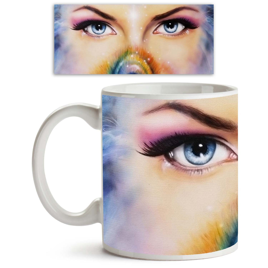 Blue Eyes Women With Colored Peacock Feather Ceramic Coffee Tea Mug Inside White-Coffee Mugs-MUG-IC 5004280 IC 5004280, Art and Paintings, Illustrations, Paintings, Religion, Religious, Spiritual, blue, eyes, women, with, colored, peacock, feather, ceramic, coffee, tea, mug, inside, white, appealing, art, artist, artwork, attractive, beautiful, beauty, canvas, color, colorful, cosmetic, delightful, enchantress, expression, eyebrows, close, up, face, fairy, female, feminine, gaze, goddess, harmony, healing, 