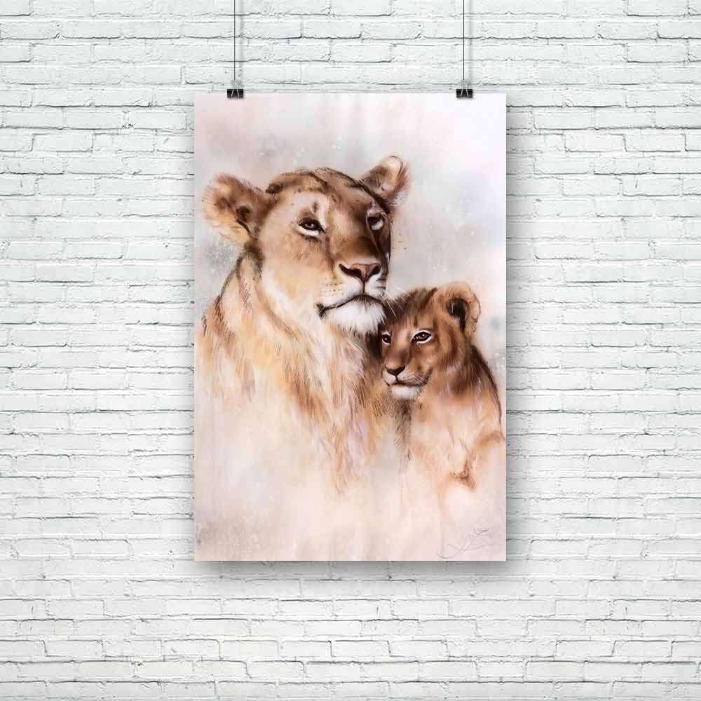 Lion Mother & Her Baby Cub Unframed Paper Poster-Paper Posters Unframed-POS_UN-IC 5004283 IC 5004283, Animals, Art and Paintings, Baby, Black and White, Children, Illustrations, Individuals, Kids, Paintings, Portraits, Sketches, White, Wildlife, lion, mother, her, cub, unframed, paper, poster, airbrush, airbrushing, animal, art, artist, artwork, background, beautiful, blurry, canvas, carnivorous, color, colorful, cute, dedicated, detailed, duo, expression, feline, fur, golden, illustration, isolated, leo, l
