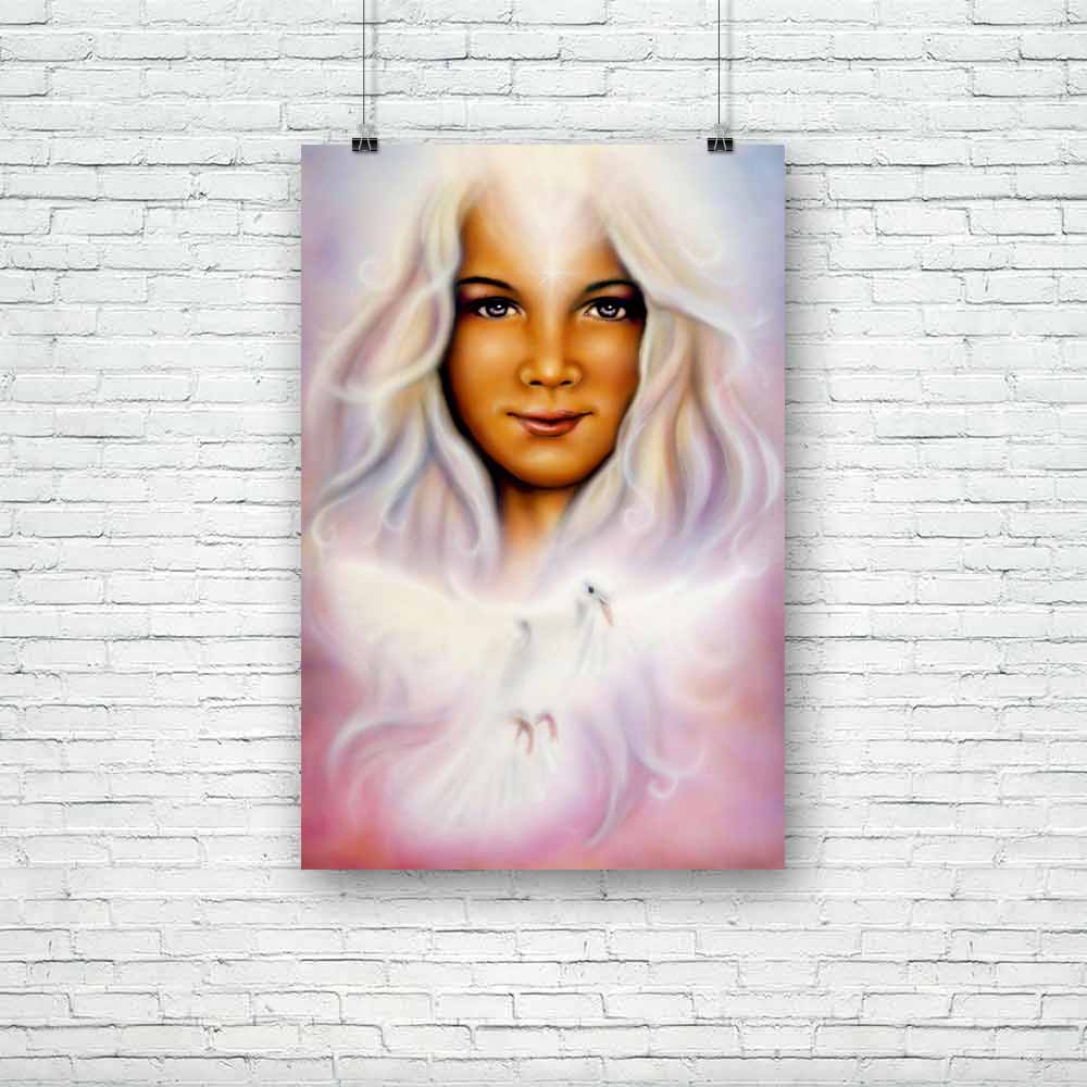 Young Girl With Radiant White Hair & Shining Dove Unframed Paper Poster-Paper Posters Unframed-POS_UN-IC 5004284 IC 5004284, Art and Paintings, Birds, Black and White, Fantasy, Illustrations, Individuals, Inspirational, Motivation, Motivational, Paintings, Portraits, Religion, Religious, Spiritual, White, young, girl, with, radiant, hair, shining, dove, unframed, paper, poster, angel, angelic, art, artist, artwork, background, beautiful, bird, blue, canvas, chakra, color, colorful, creative, dream, dreamy, 