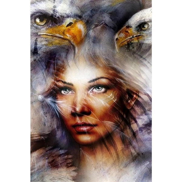 Woman With A Flying Eagle Unframed Paper Poster-Paper Posters Unframed-POS_UN-IC 5004322 IC 5004322, Adult, Ancient, Art and Paintings, Asian, Birds, Black and White, Collages, Fashion, Historical, Illustrations, Indian, Individuals, Medieval, Nature, Paintings, Portraits, Scenic, Seasons, Vintage, White, woman, with, a, flying, eagle, unframed, paper, wall, poster, airbrush, art, artist, attitude, background, beautiful, beauty, bird, caucasian, color, eagles, elegance, eyes, face, falcon, feather, female, 
